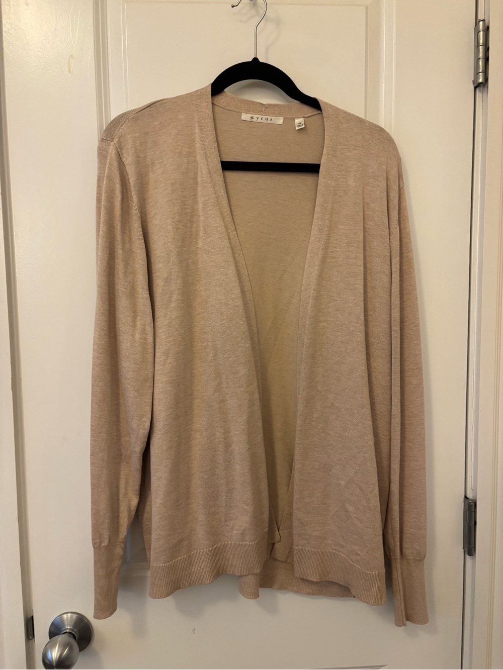 Open-Front Lightweight Cardigan with Buttons on the Sleeve - Beige